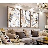 arteWOODS Abstract Framed Wall Art -Abstract Marble Canvas Pictures Wall Decor Modern Luxurious Gray White Gold Painting Artwork Prints for Living Room Bedroom Decor 28 x 20in * 3 Natural Wood Frame