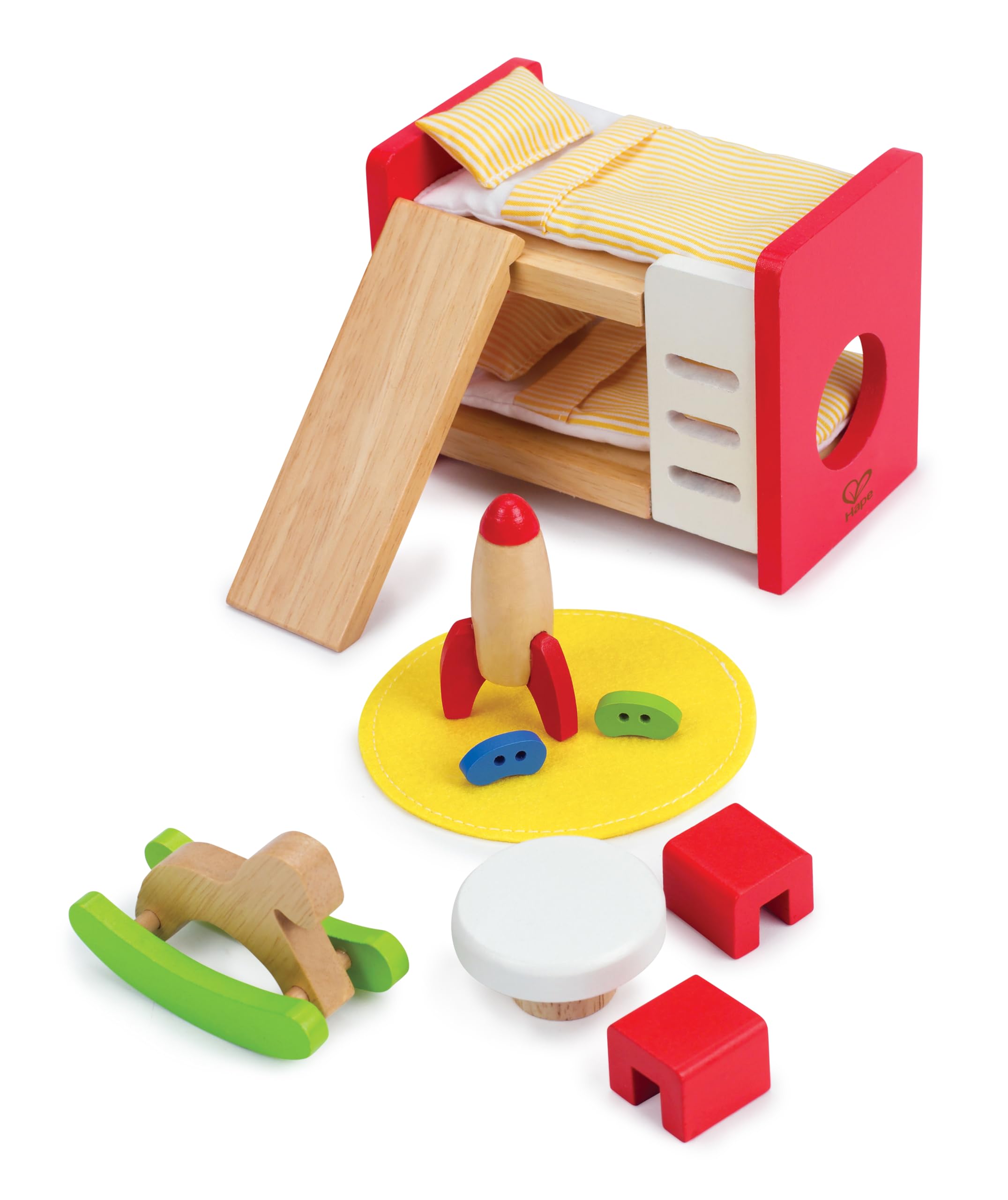 Hape Children’s Room | Highly Detailed Kid’s Room Doll House Furniture Set Including Bunk Beds, Table, Chairs and Rocket Ship — image 1