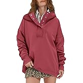 Locachy Womens Oversized Sweatshirt Hoodies Button Henley Neck Pullover Tops Fashion Outfits Clothes
