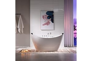 Empava Whirlpool Bathtub, 67-Inch Freestanding Bathtub Oval with 8 Hydromassage Adjustable Water Jets Luxury Acrylic Massage 