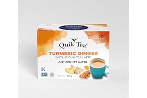 QuikTea Instant Turmeric Ginger Chai Tea Latte – 10 Count, Earthy Turmeric Glow With Zesty Ginger Warmth, Low Caffeine, No Ar