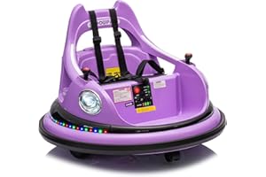OKYBABY 12V Bumper Car for Kids, Bumper Car for Toddlers W/Remote Control, Electric Ride On Car with LED Lights & 360 Degree Spin, Bluetooth, Anti-Collision Padding, Safety Belt, DIY Stickers,Purple