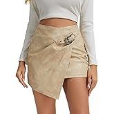 hibshabay Faux Leather Skirt for Women High Waisted Stretchy Skort Hip Wrap Mini Skirts with Hidden Shorts