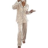 Milumia Women's 2 Piece Pajama Sets Printed Long Sleeve Button Up Shirt and Pants Set Sleepwear