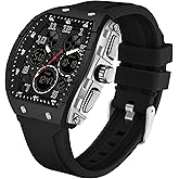 Mens Watches Unique Watches for Men Digital Waterproof Watch Sports Alarm Stopwatch Tonneau Design Punk Analog Wrist Watch Calendar Dual Time Display Silicone Band