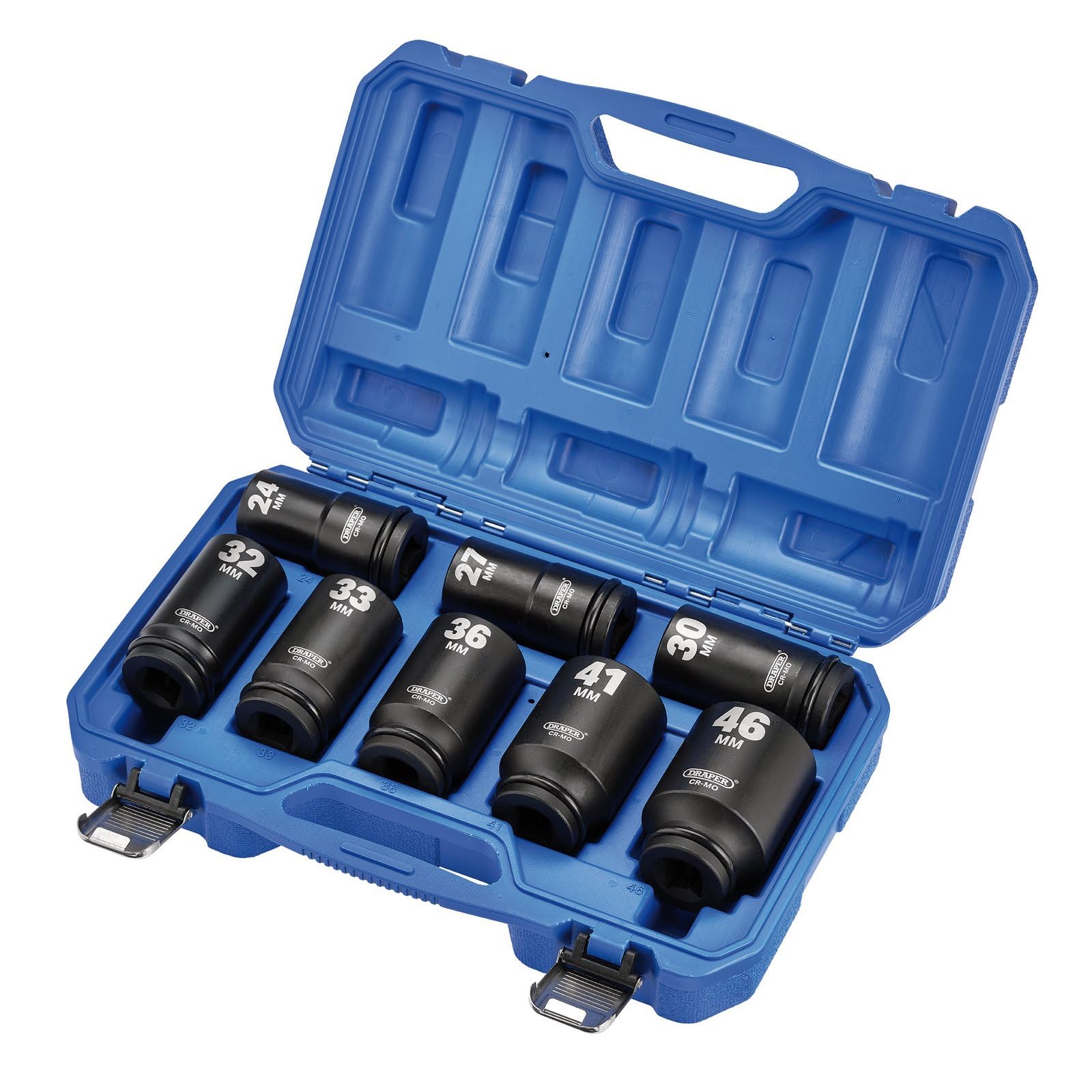 Draper HI-TORQ 8pcs Metric Deep Impact Socket Set, 3/4" Sq. Dr. - 20208-6-Point CR-MO Steel
