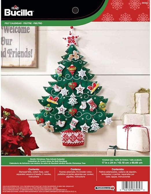 Home 86584 Nordic Tree Bucilla Felt Applique Advent Calendar Kit 17 By 