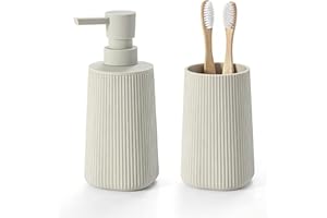 GAHEFY Beige Bathroom Accessories Set, 2-Piece Soap Dispenser and Toothbrush Holder Set, Modern ABS Countertop Bathroom Set f