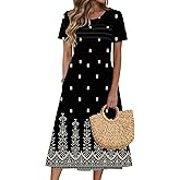 Zeagoo Womens Casual Dresses for Summer Short Sleeve Flare Midi Dress Loose Beach Sundress Pleated Front Dress with Pockets