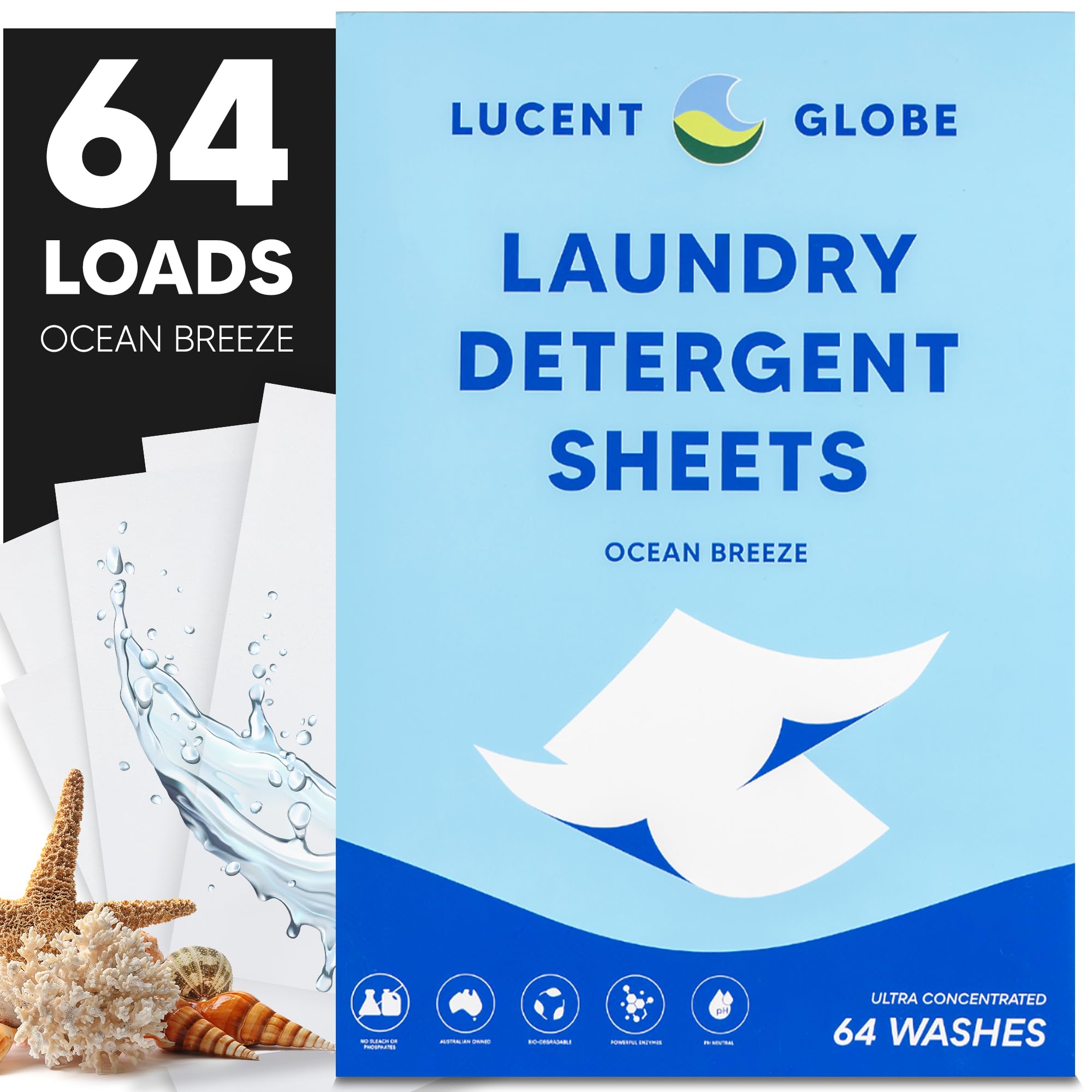 Photo 1 of Lucent Globe Laundry Detergent Sheets - Pre-Measured Laundry Sheets - Powerful Stain Removal - Gentle on Skin & Fabrics - Works in All Washers - Convenient and Travel Friendly (Ocean Breeze)