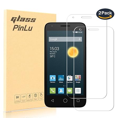 [2 Stück] pinlu® Panzerglas Displayschutzfolie für Alcatel OneTouch Pixi 3 (4.5 zoll) Transparent Glasfolie Protector 9H Härt