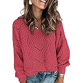 Dokotoo Womens Sweaters 2025 Crewneck Cute Elegant Soft Long Sleeve Hollow Cable Knit Pullover Tops