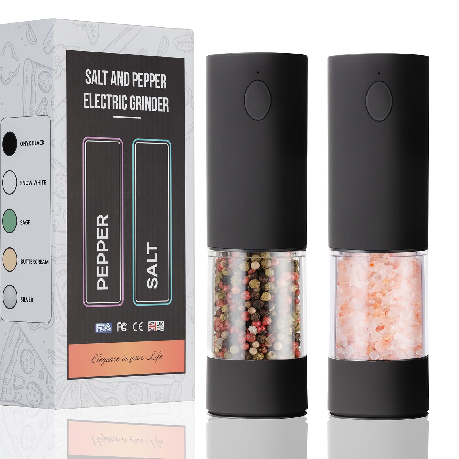 Photo 1 of **ONLY ONE** MISSING ITEM** OPIIV Electric Salt & Pepper Grinder Set (2 Pack) – USB Rechargeable, Adjustable Coarseness, One-Handed Operation with LED Light – Automatic Spice Mill Shaker for Kitchen, Dining, or Camping