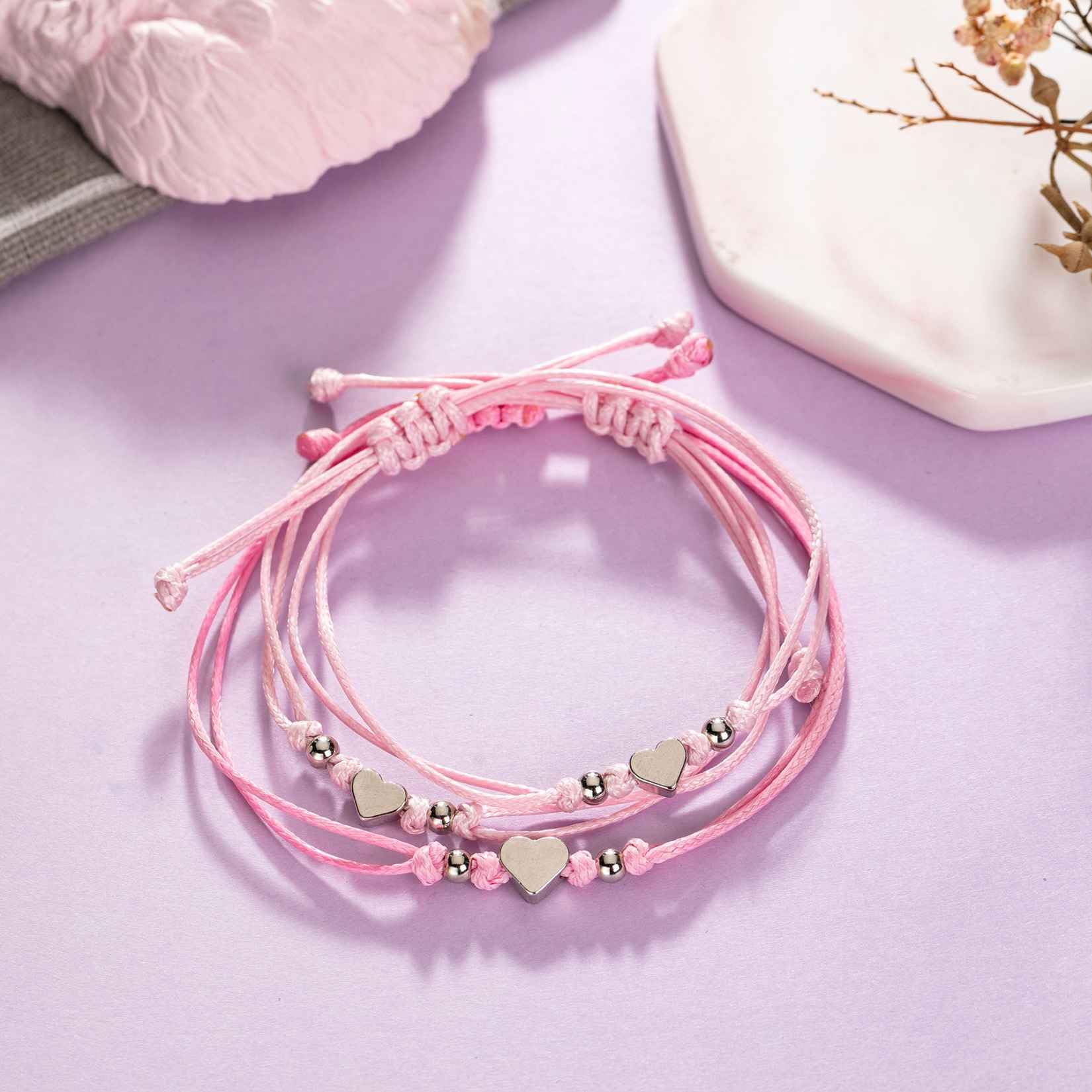 AnotherKiss Back to School Gifts Mommy and Me Matching Bracelets for Mom Daughter, First Day of School Gifts for Girls, Mother Daughter Bracelet Set 3pcs (1 Deep Pink & 2 Pink)