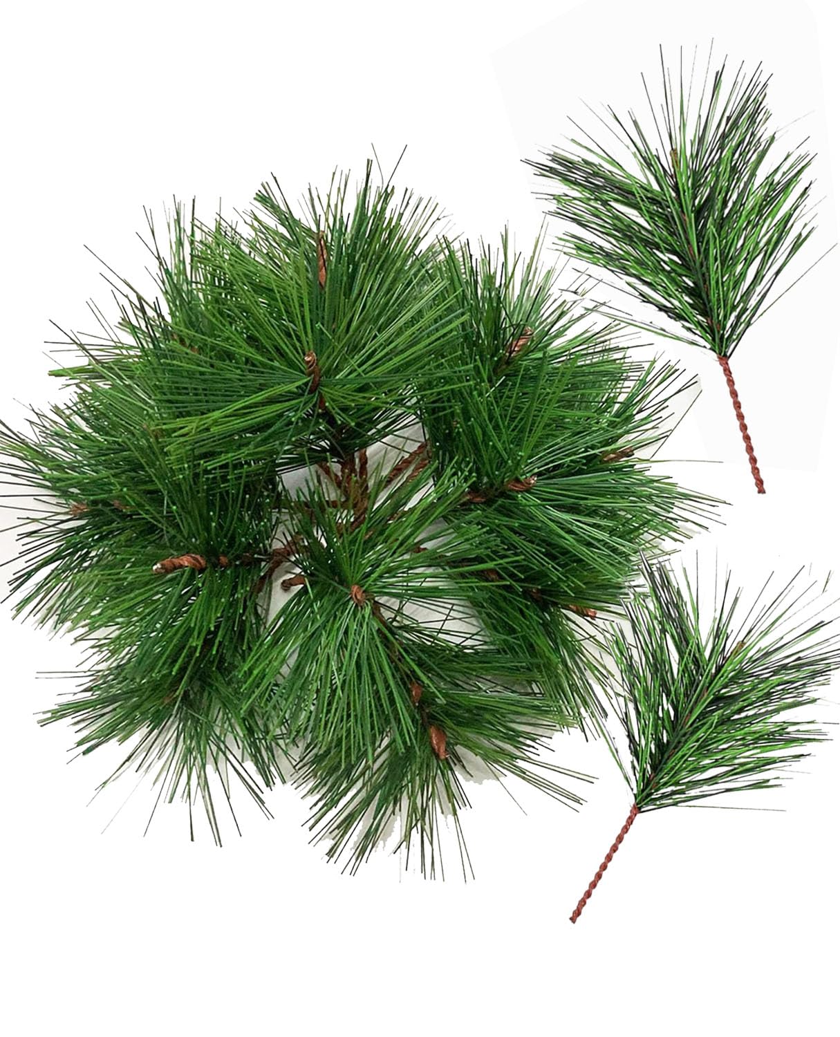 Photo 1 of Luxdesc Artificial Green Pine Needles Branches Fake Small Pine Twigs Stems Evergreen Picks 30 Branch for Christmas Greenery Arrangements Wreaths Holiday Tree Decorations