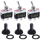 Twidec/3Pcs Heavy Duty Rocker Toggle Switch 16A 250V AC DPDT 2 Position 6 Pin ON/ON Switch with Metal Bat Waterproof Boot Cap Cover Ten-1321MZ-B202