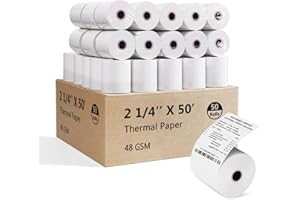 JollyTrip (50 Rolls)2 1/4 x 50 Thermal Paper 48GSM BPA FREE Receipt Rolls Thermal Teceipt Paper 2 1/4 50 Honeycomb Core Thermal Printer Paper Compatible with Printers, POS Cash Register,Credit Card