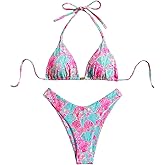 BEAUDRM Women's 2 Piece Bikini Set Shell Triangle Thong Bikini Boho Seashell High Waisted Bathing Suit String Halter Swimsuit