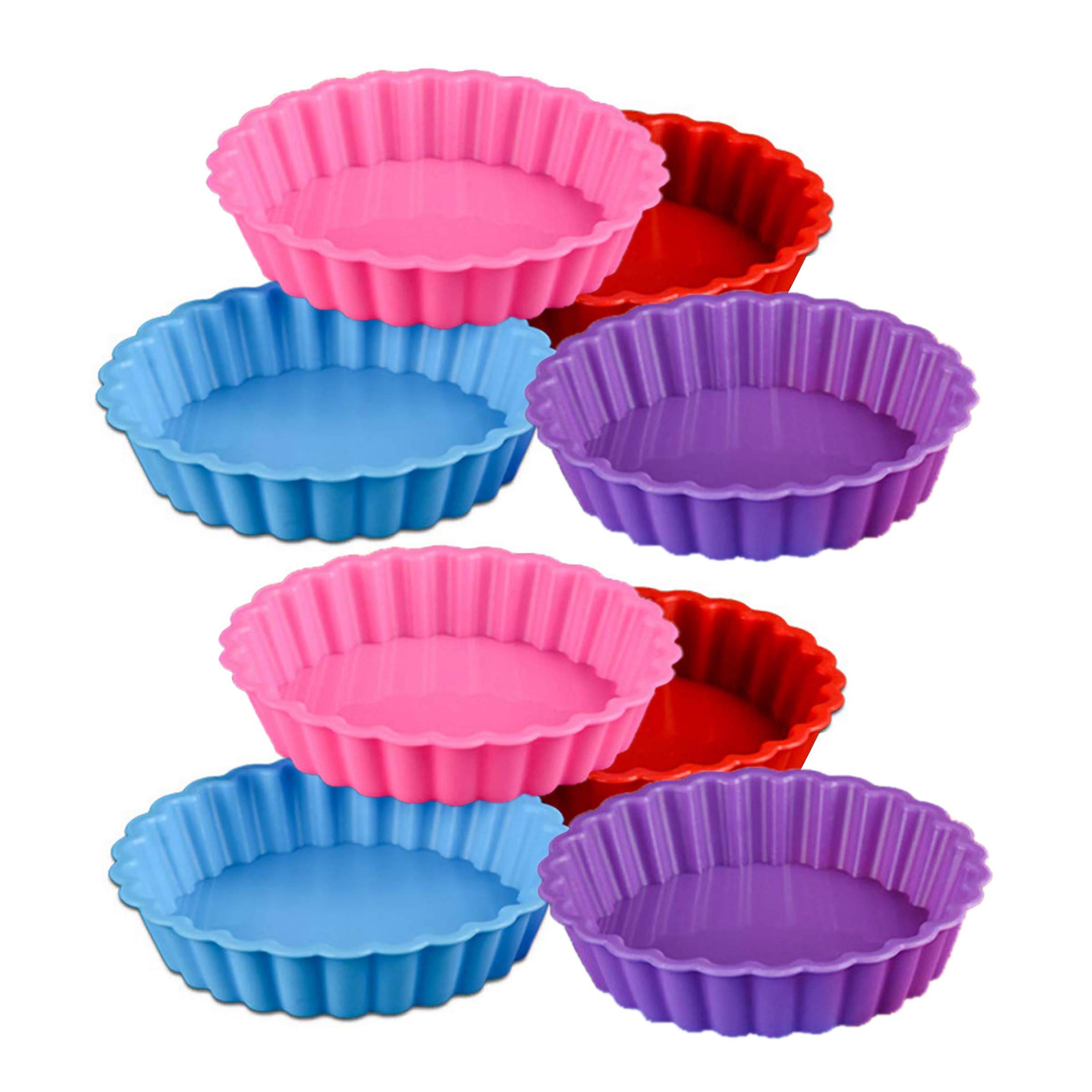 iPobie 8 Pcs Silicone Pie Molds,Cake Baking Tray,Mini Quiche Dishes Silicone Tart Mould