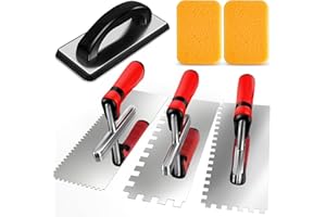AuntyFey 6Pcs Tile Tools Set, Tile Trowel Concrete Tool, Notched Trowel, Grout Trowel, Grout Float Sponge for Tiling Installation Grouting, Tile Mortar Trowel