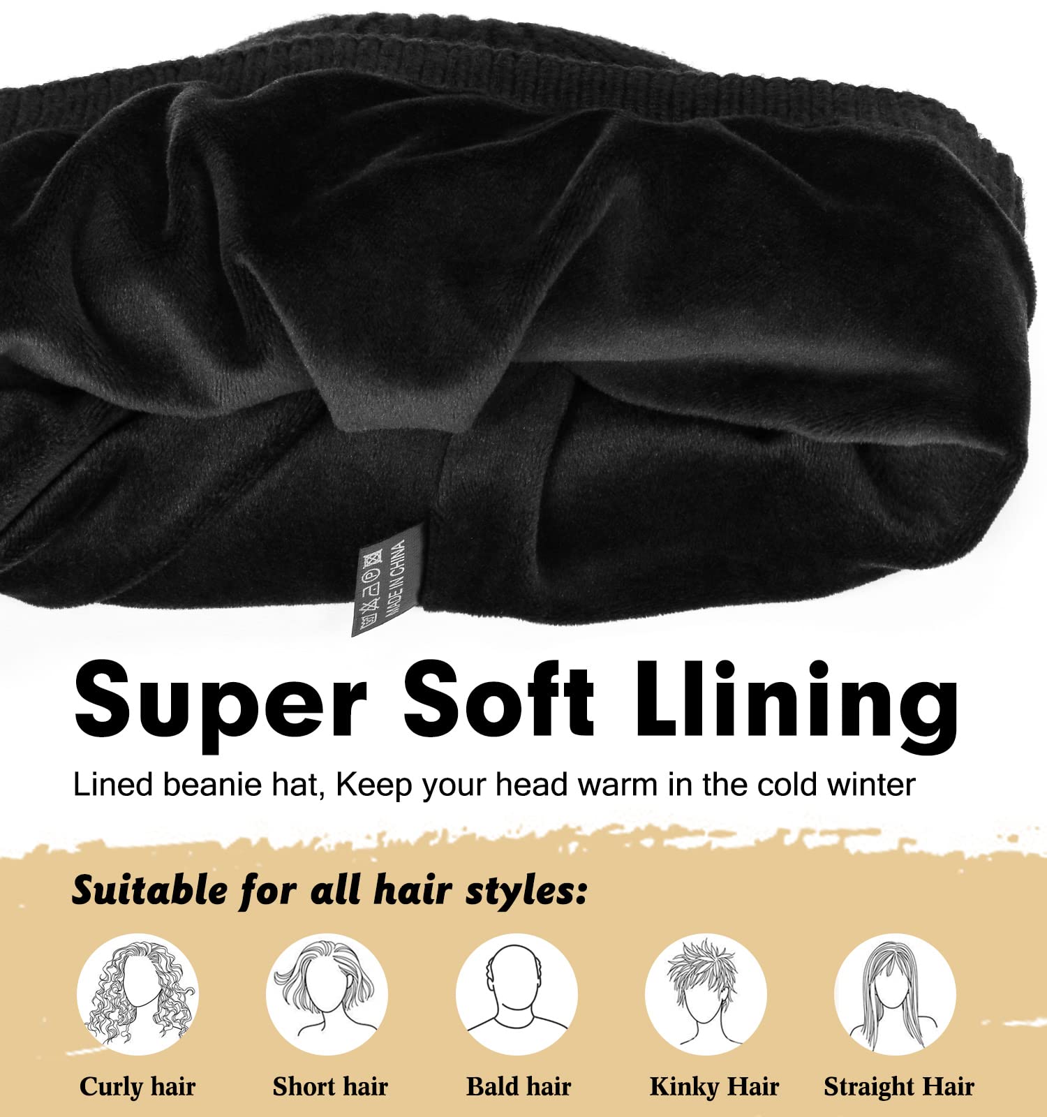 Wmcaps Winter Beanie for Men Women, Fleece Lined Beanie Soft Warm Knit Hat Ski Stocking Cuffed Cap