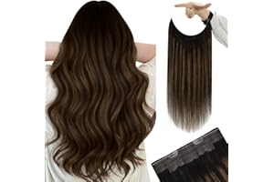 YoungSee Wire Hair Extensions Real Human Hair Balayage Secret Wire Human Hair Extensions Balayage Darkest Brown with Medium Brown Hair Wire Extensions Easy to Install 80G 14Inch