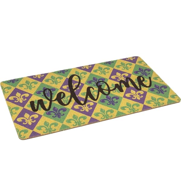 UTOWO MARDI GRAS DOOR MAT WELCOME MAT NON SLIP OUTDOOR MATS FOR HOME KITCHEN BATHROOM INDOOR FRONT DOOR DECOR 17X 29INCH