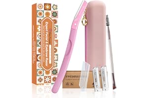 Face Razor and Eyebrow Razors+7Pcs SWEDISH Blade Refills, GlamTweeler Heavy Duty Expert Face, Body and Bikini Hair Removal Razors with Silicone Travel Case, Reusable Dermaplaning Razor for Men & Women