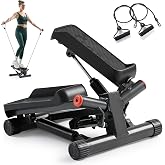 Sunny Health &amp; Fitness Twist Stair Stepper with Resistance Bands | Low-Impact, Side-Twist Motion, Adjustable Step Height, Hydraulic Resistance, SunnyFit App, Up to 350 lb Capacity