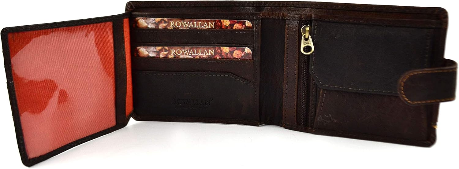 Mens Tri-Fold Buffalo Leather Tab Wallet Coin Section by Rowallan of Scotland Panama Collection - Image 5