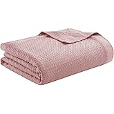 Madison Park 100% Egyptian Cotton Lightweight Summer Blanket, Breathable Waffle Knit Design, Soft Cozy All-Season Throw for Bed, Couch or Sofa, Rose Full/Queen Size (90"x90")
