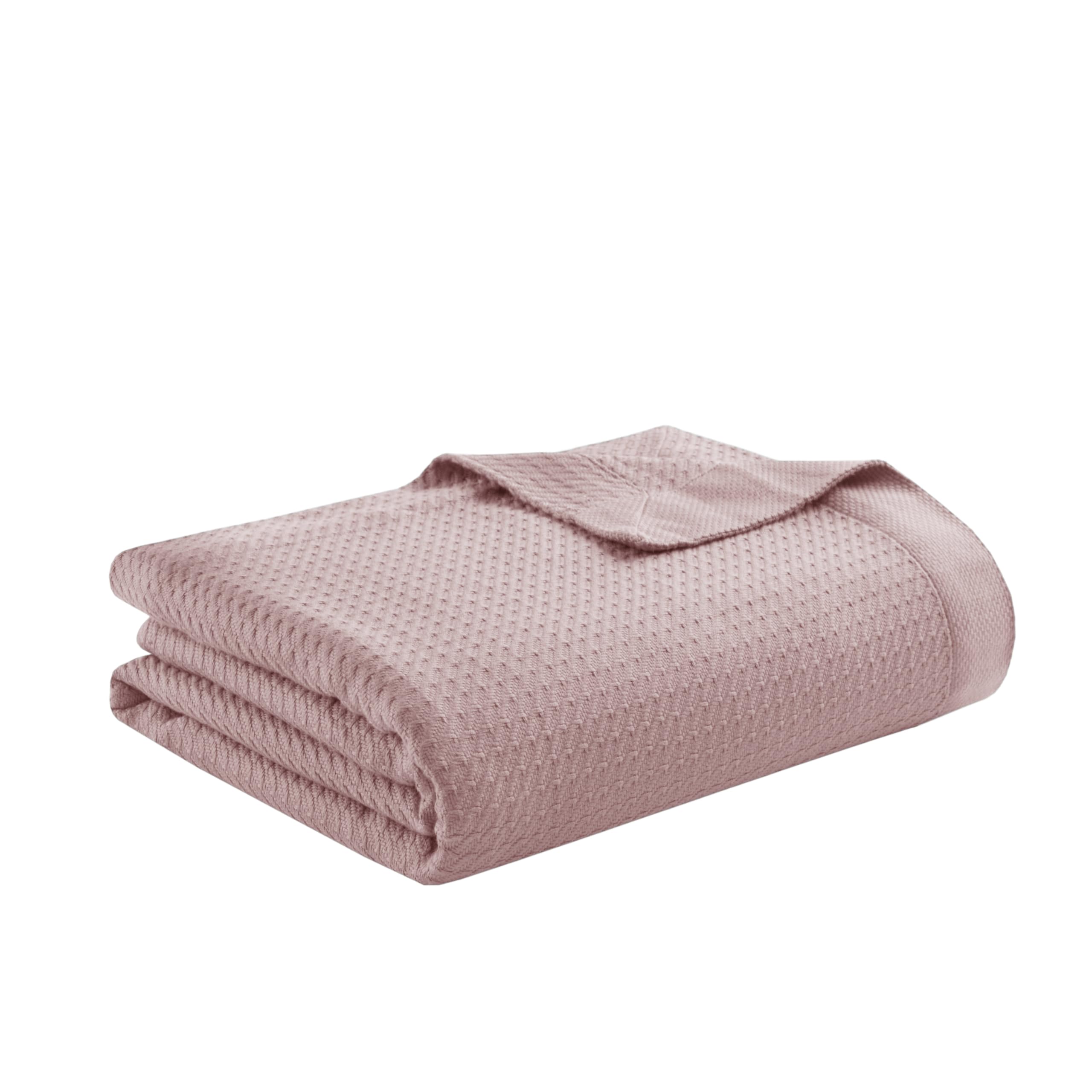 Madison Park 100% Egyptian Cotton Breathable Cozy Blanket, Premium Knit Luxury Season Lightweight Cover for Bed, Couch and Sofa, Full/Queen, Rose
