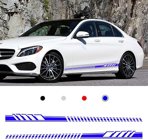Amazon 車のサイドステッカー Benz ストライプデザイン スタイリッシュストレートライン カッティング防水スカート装飾デカール Typec Blue Aペア 車 バイク 車 バイク