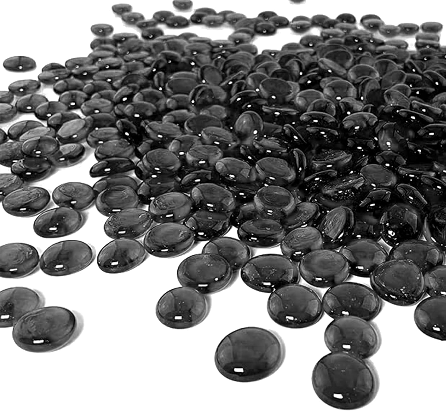 ARSUK Black Glass Pebbles – 70–80pcs (455g) Flat Marbles 17–20mm | Decorative Glass Gems, Stones, Vase Fillers, Fire Pit, Aquarium Rocks, Mosaic Tiles, Table Scatter, Craft, DIY, Home & Wedding Décor