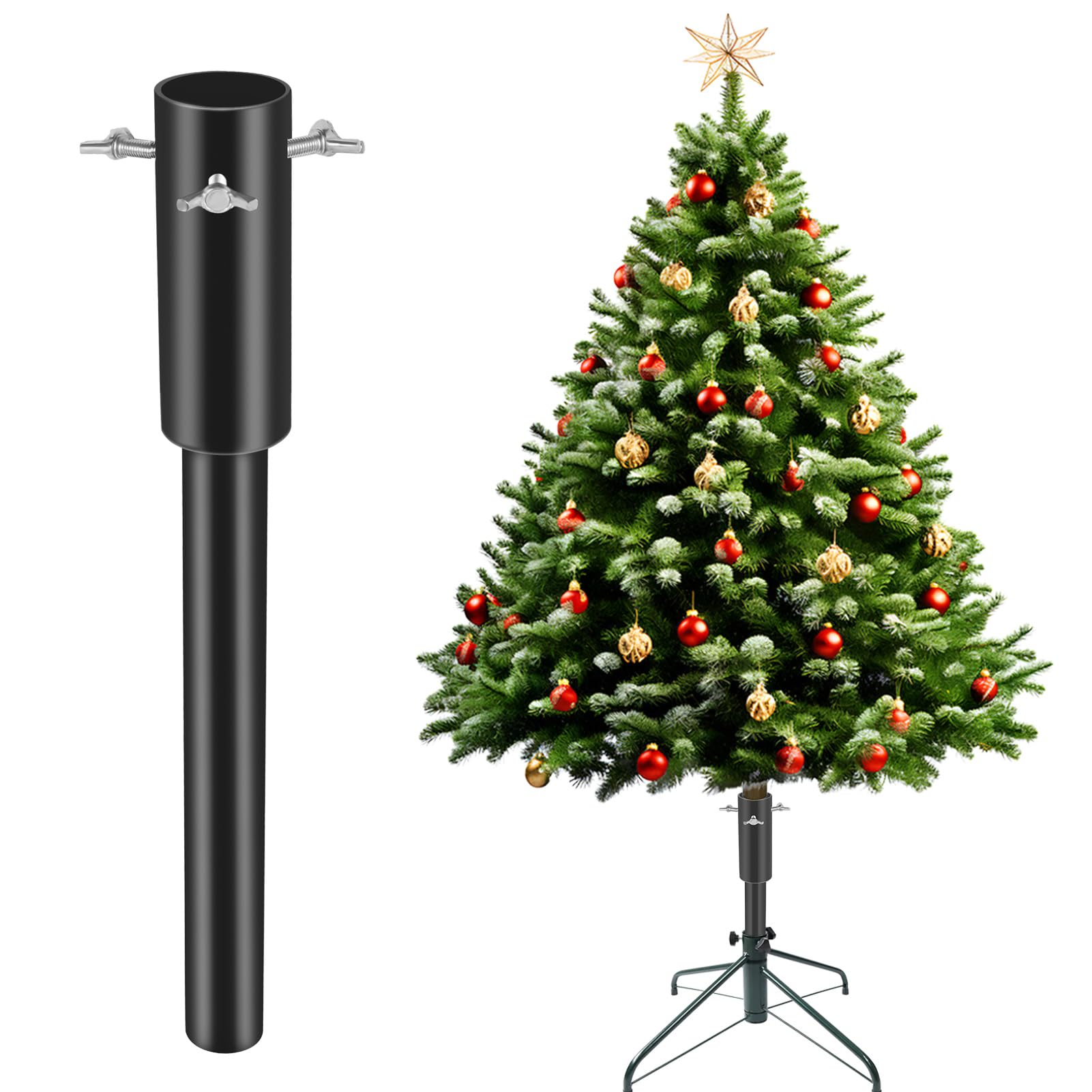 Photo 1 of 14.6" Christmas Tree Height Extender with 3 Fixing Screws,Christmas Tree Riser Fit 0.5-1.59 Inch Tree Poles,Make Xmas Tree Taller for 4.5Ft to 7.5Ft Artificial Trees Xmas Seasonal Indoor Decor,Black