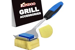 KINDOO Grill Brush Bristle Free for Outdoor Grill, Steam Grill Cleaning Brush Replaceable BBQ Cleaner Brush Head,Extended Handle, Safe Grill Brush with Scraper for Cast Iron Stainless-Steel Grates,Blue