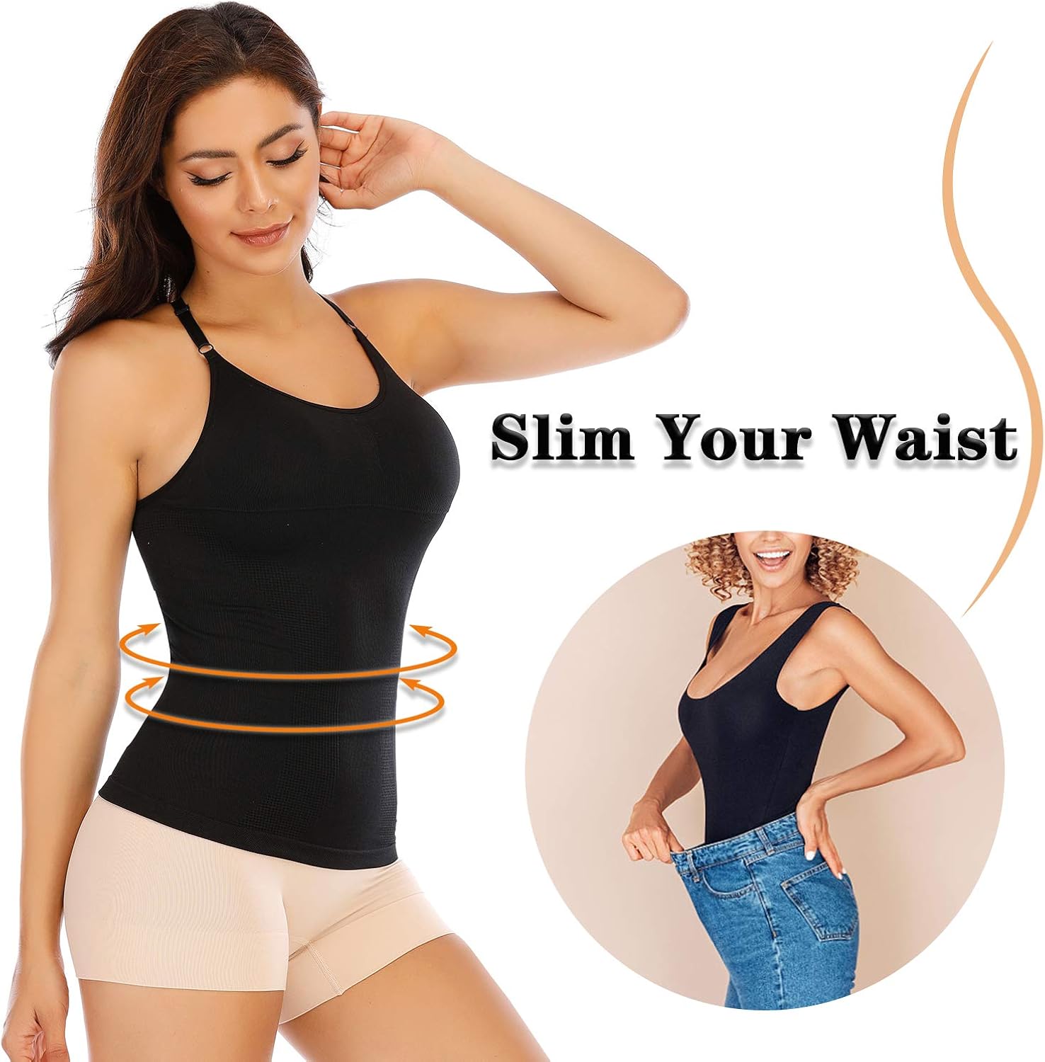 Womens Shapewear Tank Top with Built in Bra Tummy Control Cami Slimming Compression Tanks Body Shaper at  Women’s Clothing store