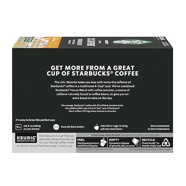 STARBUCKS K-CUP COFFEE PODS, STARBUCKS BLONDE ROAST COFFEE WITH 2X CAFFEINE VERANDA BLEND FOR KEURIG COFFEE MAKERS, 100% ARABICA, 1 BOX (10 PODS)