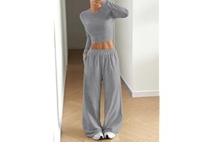 Women's 2 Pcs Lounge Set, Long Sleeve Top and Wide Pants Outfit, Relaxed Fit Tracksuit, Casual Homewear Travel Spring Wear