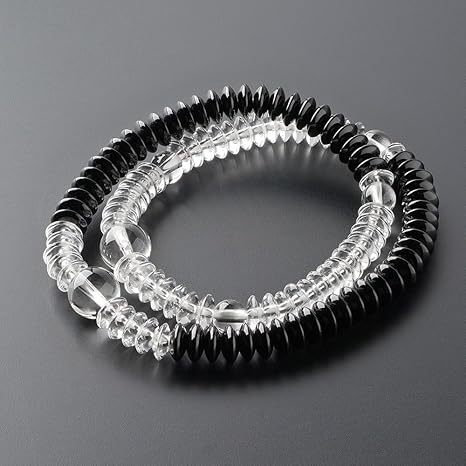 Amazon 仏壇屋 滝田商店 特選腕輪念珠 108珠 本水晶 黒オニキス 平玉 半装束仕立 本式 正式 数珠ブレスレット ブレス数珠 腕輪数珠 パワーストーン 二輪 滝田商店発行 証明書付 数珠 オンライン通販