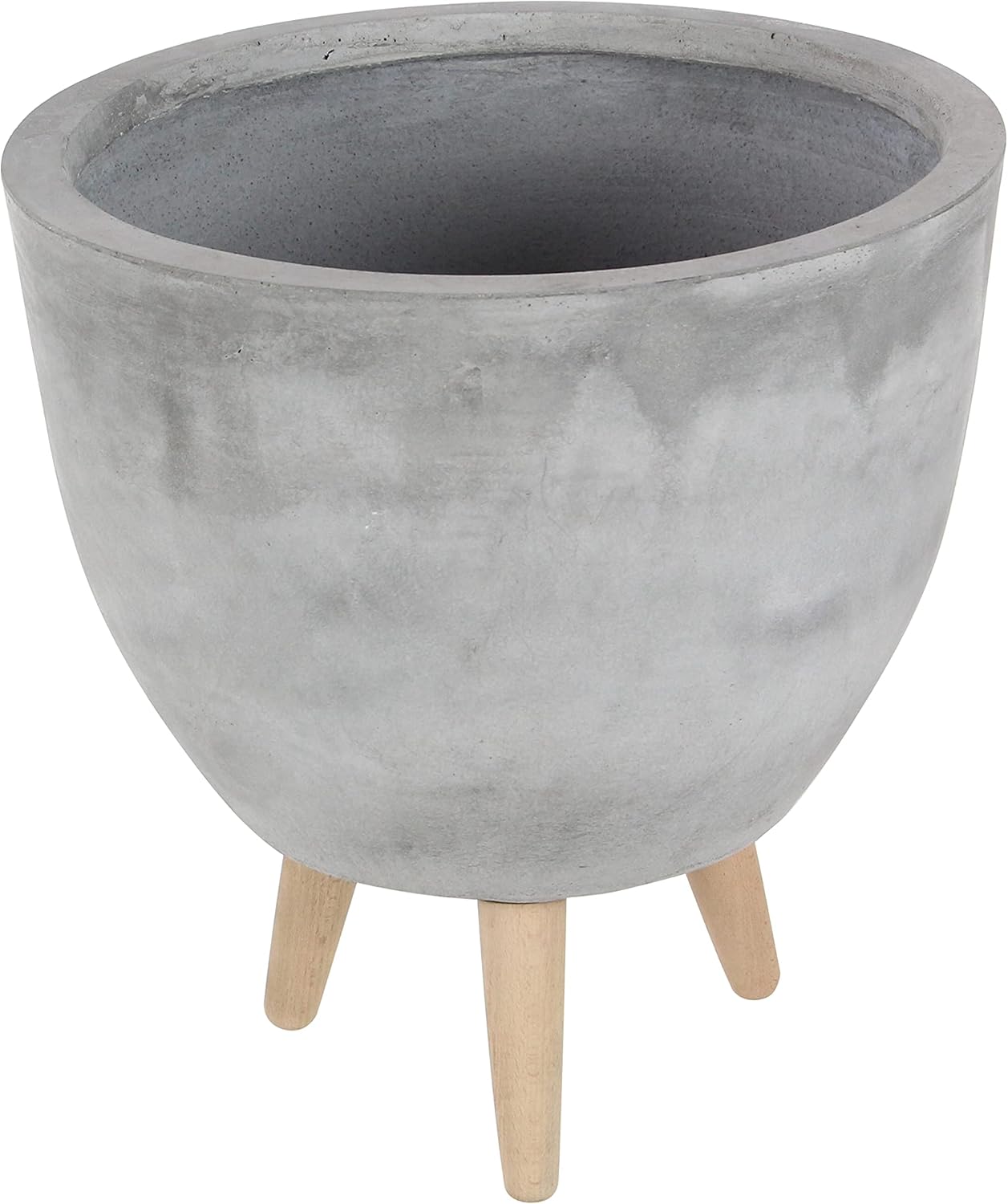 Deco 79 46469 Round Fiber Clay and Wood Planters (Set of 2), S/3 12", 15", 16" W, LightGray: Home & Kitchen