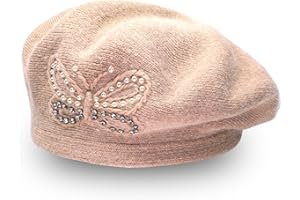 ACFUN French Berets for Women with Bling Rhinestone French Paris Hat for Ladies Solid Color Knitting Artist Beanie Cap for Winter