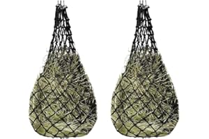YAXSHIMU 2 pcs Slow Feed Hay Net 40”,2"x2" Holes with Bottom Ring, for Horses, Goat, Travel Feeder for Trailer and Stall, Sturdy Nylon Hay Net