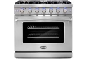 COSMO COS-EPGR366 36 in. Haven Collection 6.0 cu. ft. Gas Range, 6 Burners, Convection Oven, Knob LEDs, Storage Drawer, Stainless Steel