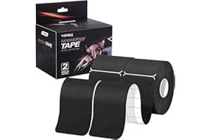 VityElk Kinesiology Tape (2 Rolls)，20 Count/Roll Elastic Premium Precut Strips Athletic Tape， Hypoallergenic Cotton Waterproof K Tape for Muscle Pain Relief and Joint Support(Black)
