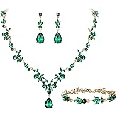 Crysdue Wedding Jewelry Set for Women Bride Bridesmaid, Stunning Marquise Rhinestone Crystal Floral Leaf Vine Pendant Necklace Dangle Earrings Bracelet for Prom Party