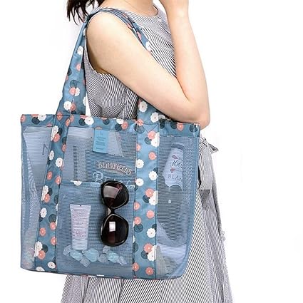 LIOOBO Women Candy Flower Clear Transparent Handbag Shoulder Vegetable Bag Beach Outdoor Travel Storage Bag (Sky Blue)