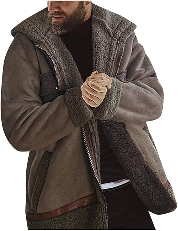 Men's Wool Blend Faux Lamb Jackets,Plush Faux Fur Winter Sheepskin