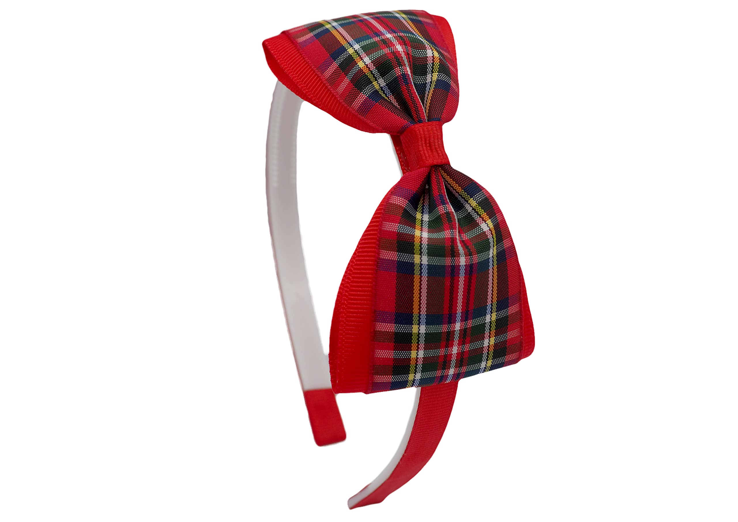MeiMei Tartan Burns Night Christmas Xmas Hair Bow with Grip Headband Headwear, Red Green Navy, Handmade Hair Accessories, Highland Party Bows, Stocking fillers (Tartan 1, TUX38, GPHB)