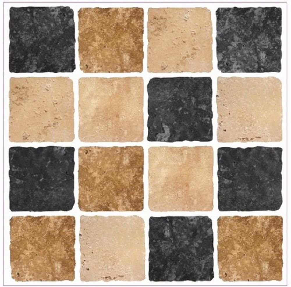 LPS Pack of 10 Tile Stickers Black Brown Cream Stone Travertine Effect Mosaic self-Adhesive Wall Art Decor transfers- Bathroom backsplash Kitchen splashbacks Floral Decals Peel and Stick on Wall Tile